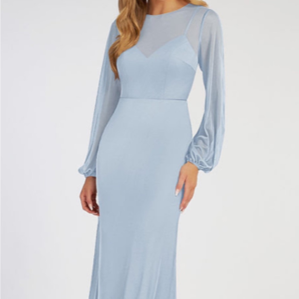 Blue Bishop Sleeve Crew Neck Gown for Wedding Guests